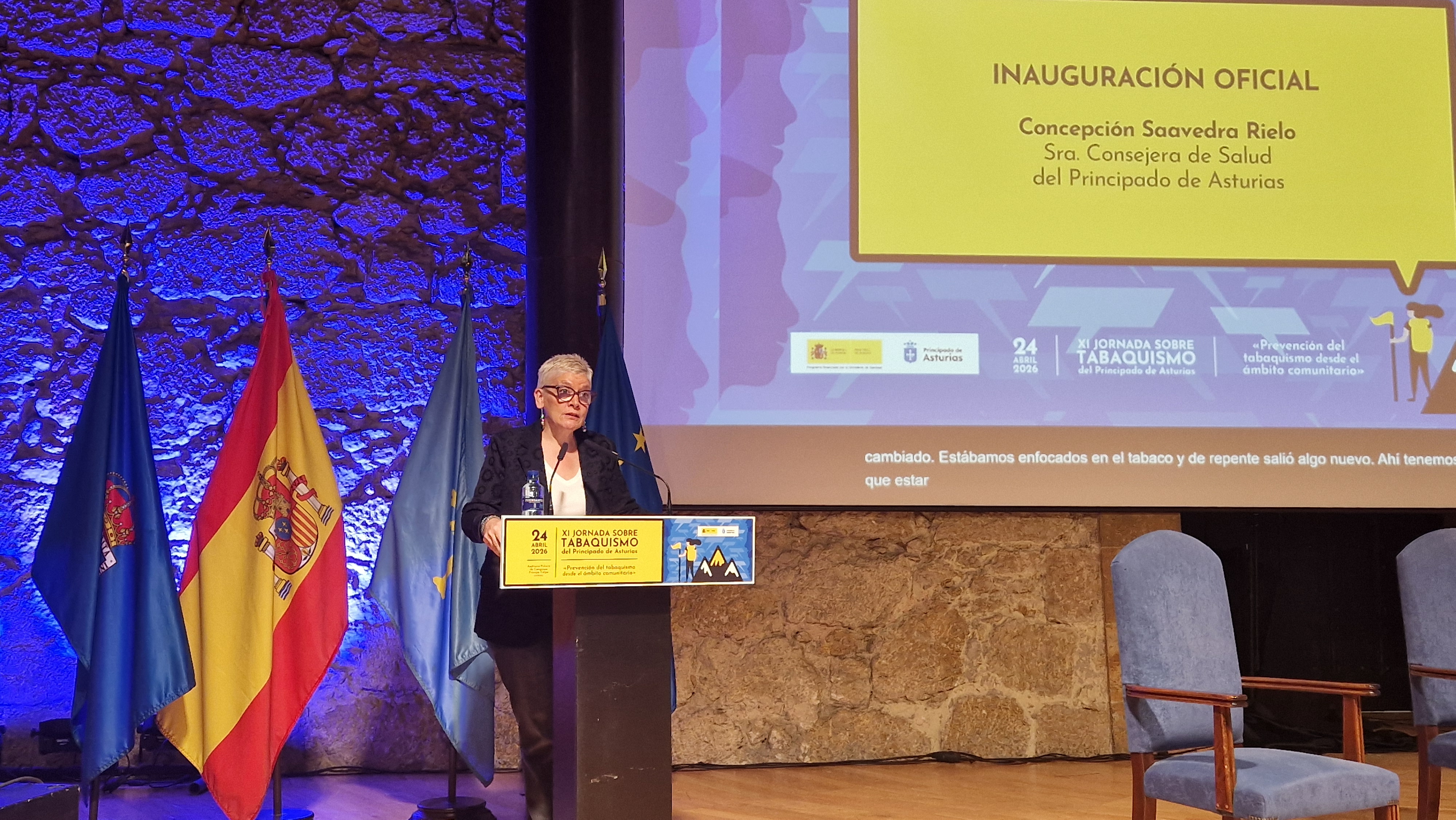 Consejera inaugurando la Jornadas de Tabaquismo 2026